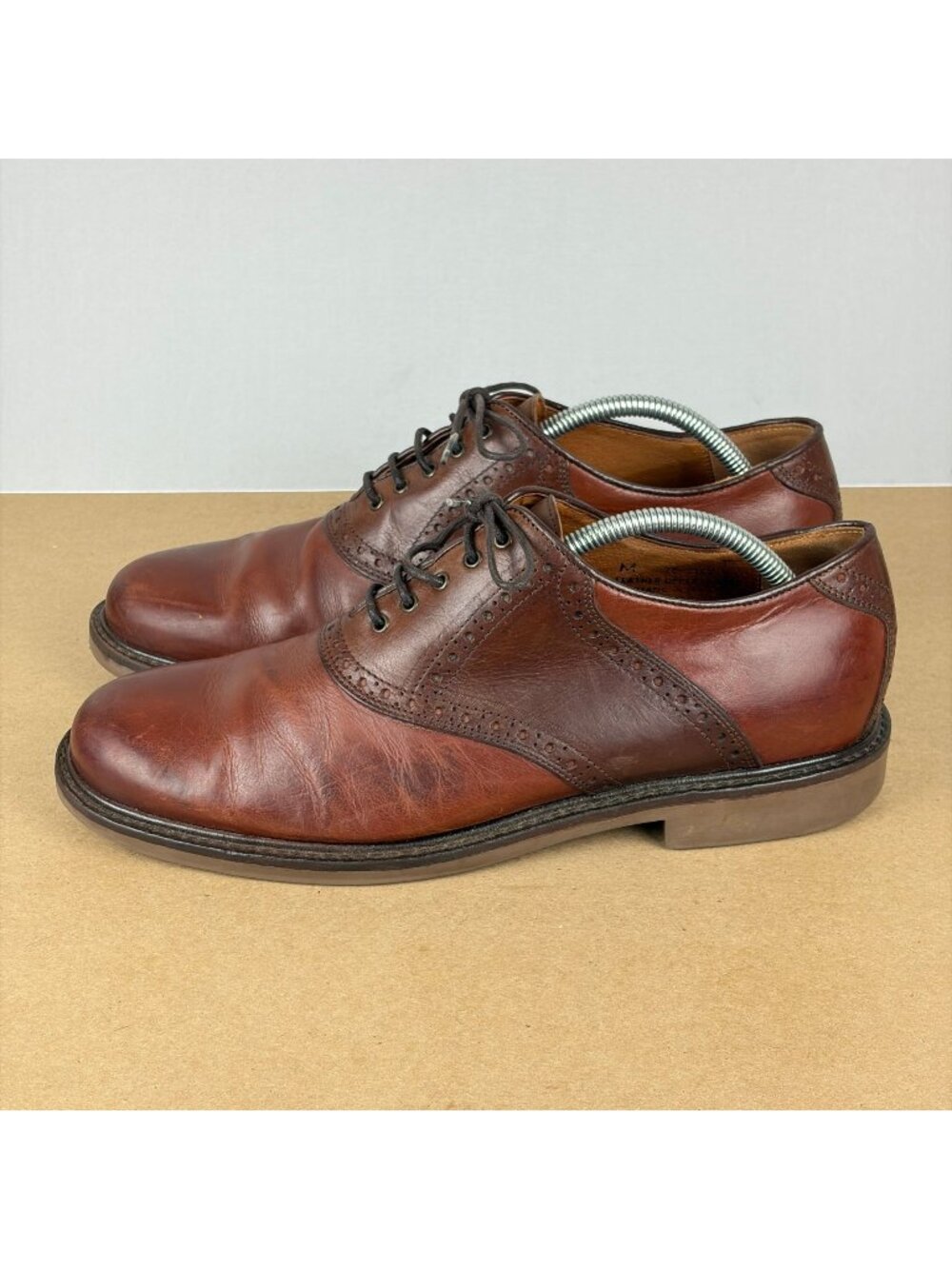 Johnston & Murphy Tabor Saddle Shoes Mens 10.5 Brown Leather Lace Up Dress Shoe